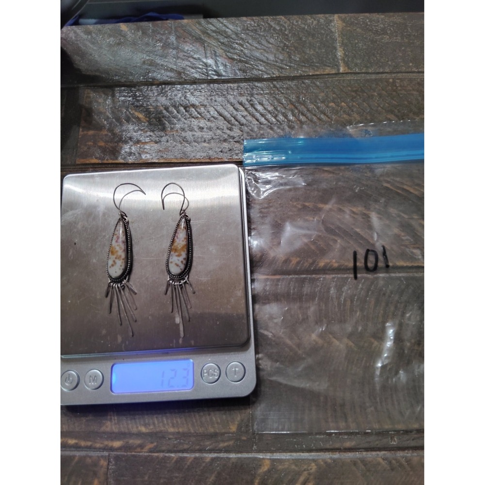 Ocean Jasper Dangle Drop Fringe Tassel Earrings Southwestern Sterling Silver 925